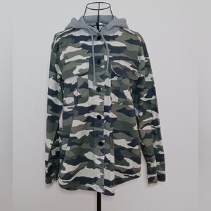 H&M Divided Camo Military Jacket  With Grey Jersey Hood Size S